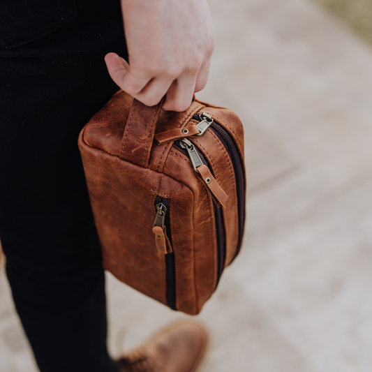 Double Pocket Leather Toiletry Bag