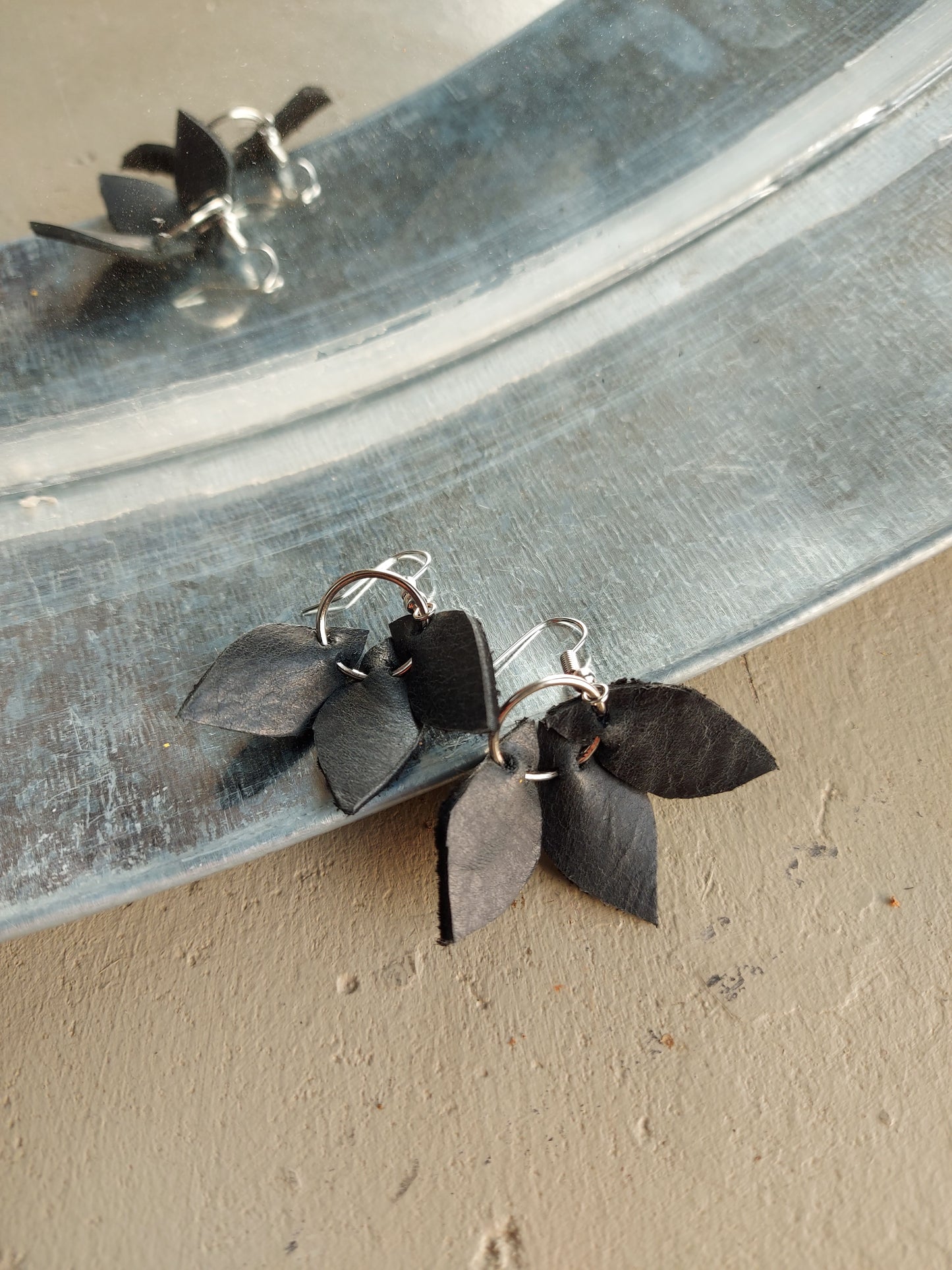 Three Leaves leather earring